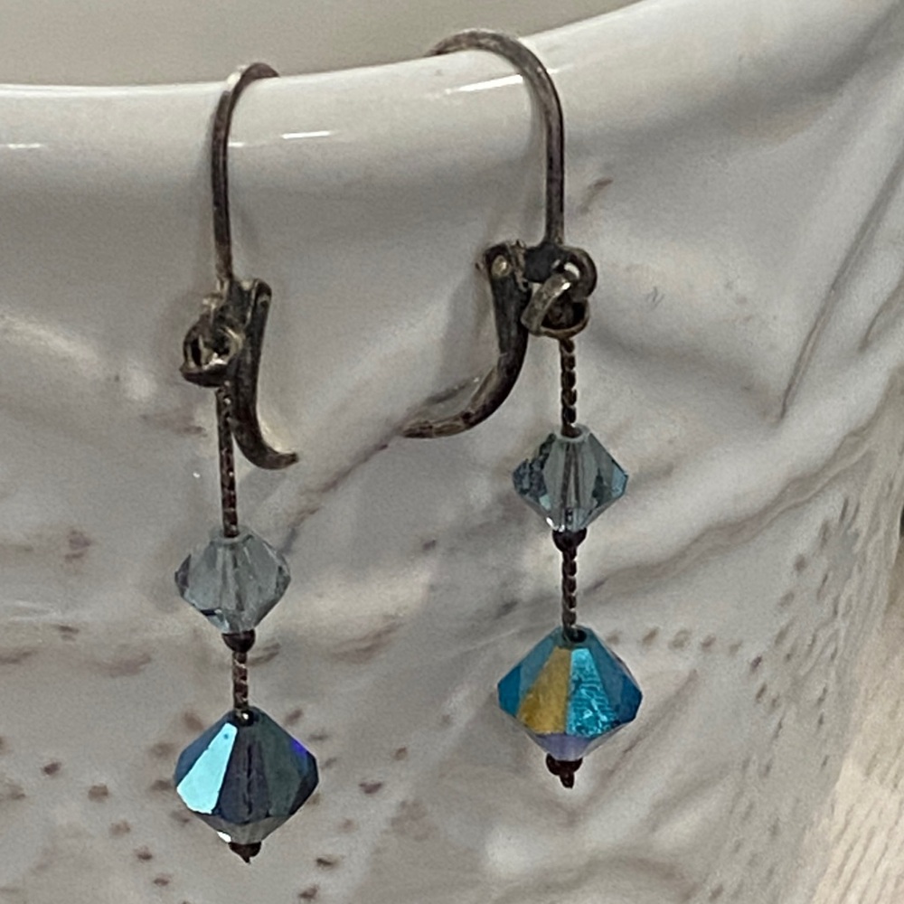 Swarovski Iridescent Dangle Aurora Borealis Faceted Crystals Earrings - Picture 10 of 14